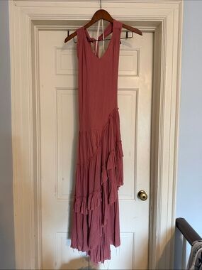 Free People Women's Dusty Rose Ruffled Halter Maxi Dress